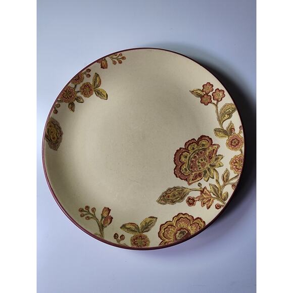 222 FIFTH "Jacobean Red" Tan Beige Floral 11" Dinner Plates set of 2 - Picture 3 of 5